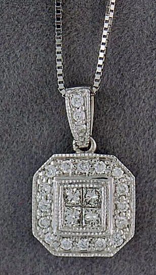 Princess and Round Cut Diamond Pendant on a Chain