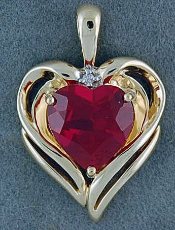 Red Stone and Diamond Heart Pendant