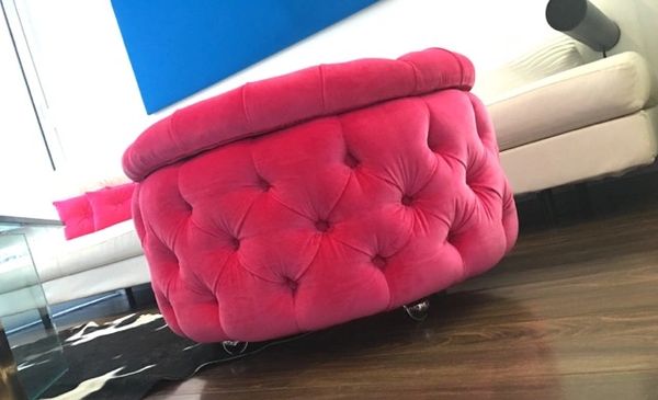 Fuchsia Pink Velvet Foot Stool