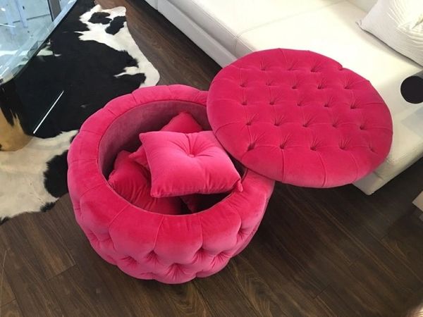 Fuchsia Pink Velvet Foot Stool