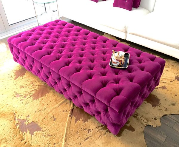 Fuchsia Pink Velvet Foot Stool