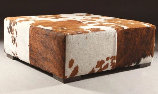 Ottoman Cowhide Leather Coffee Table Souffle Pouf Stool Bench