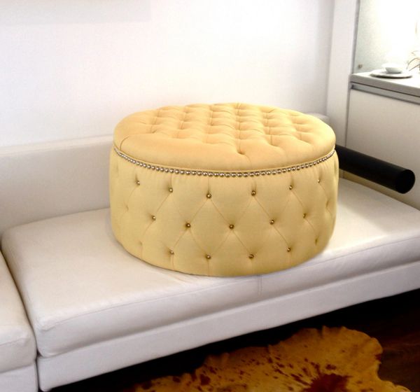 Round Yellow Ottoman Tufted- Coffee Table- Souffle Pouf ...