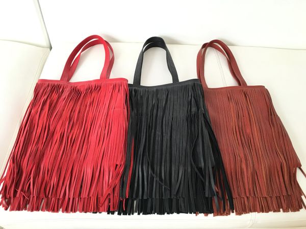 Leather Fringe Tote Black leather Handbag | Be Sofia