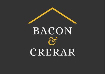 Bacon and Crerar logo.  Black background with yellow triangle and the words bacon and crerar.