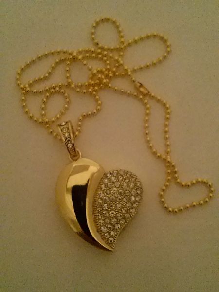 Ladies Half Sequin Gold Heart Pendant