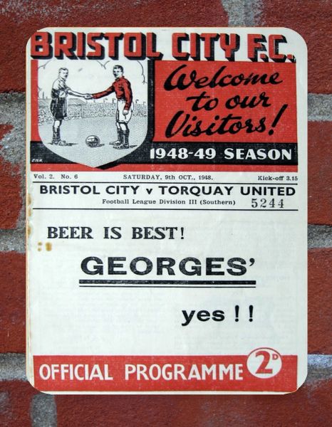 Bristol City 1948 Programme Cover Tin Plate