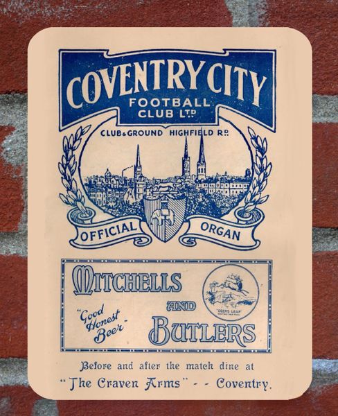 Coventry City 1930s Programme Cover Tin Plate