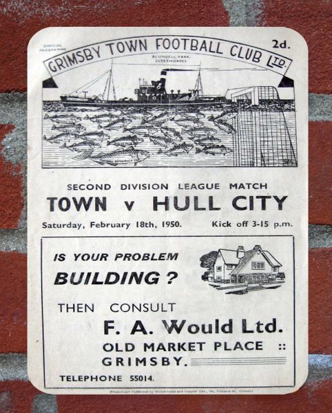 Grimsby Town 1950 Programme Cover Tin Plate