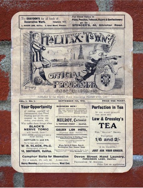 Halifax Town 1912 Programme Cover Tin Plate