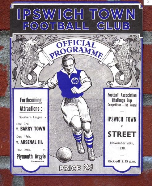 Ipswich Town 1938 Programme Cover Tin Plate