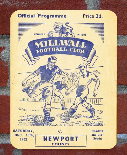 Millwall 1952 Programme Cover Tin Plate