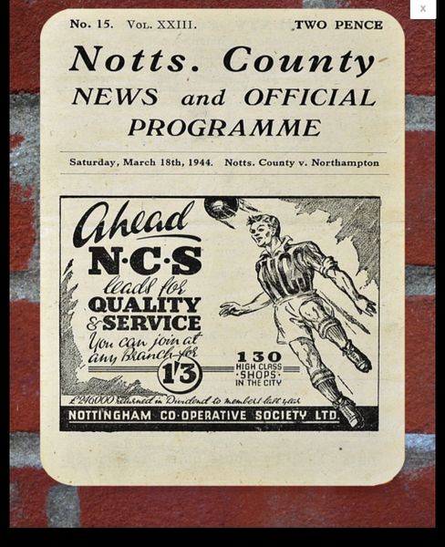 Notts County 1944 Programme Cover Tin Plate