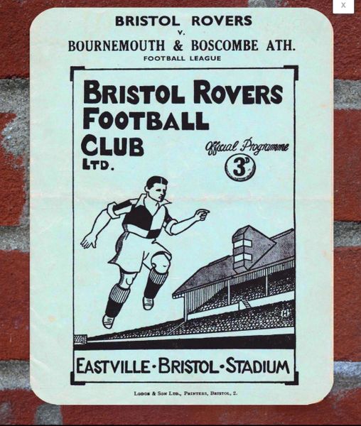 Bristol Rovers 1940s Programme Cover Tin Plate