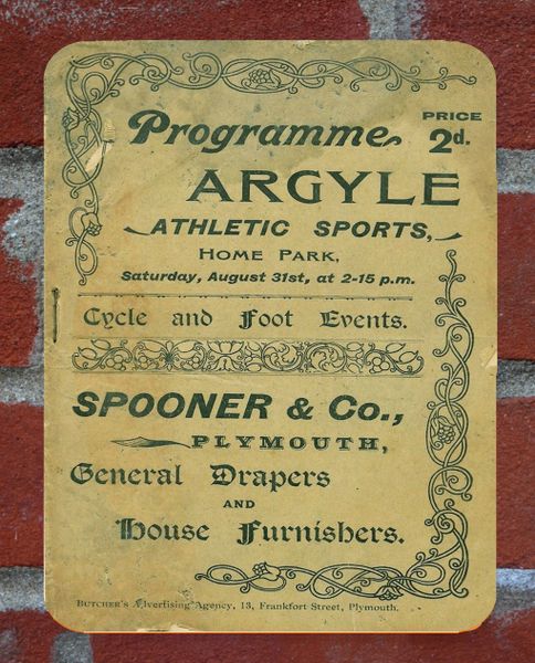 Plymouth Argyle 1901 Programme Cover Tin Plate