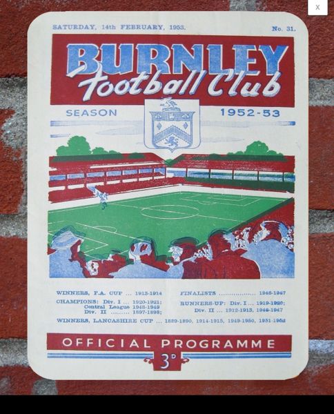 Burnley 1952 Programme Cover Tin Plate