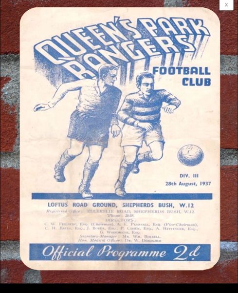 QPR 1937 Programme Cover Tin Plate
