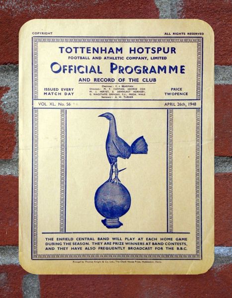 Tottenham 1948 Programme Cover Tin Plate