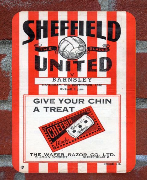 Sheffield United 1944 Programme Cover Tin Plate