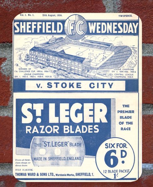 Sheffield Wednesday 1934 Programme Cover Tin Plate
