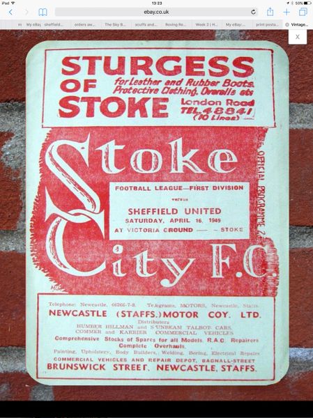 Stoke City 1949 Programme Cover Tin Plate