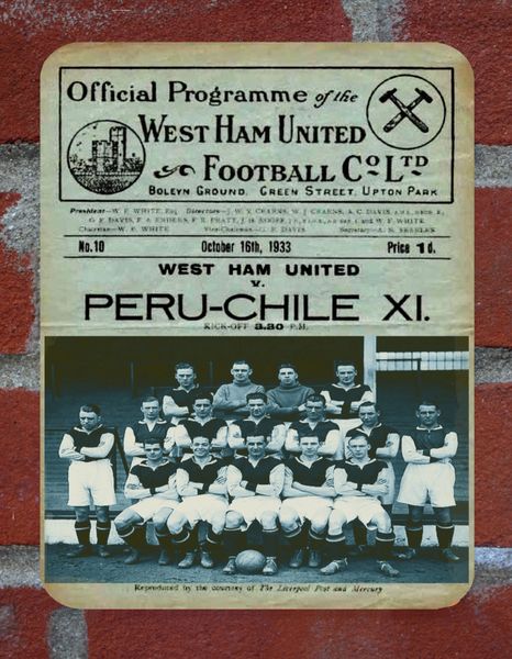 West Ham 1933 Programme Cover Tin Plate