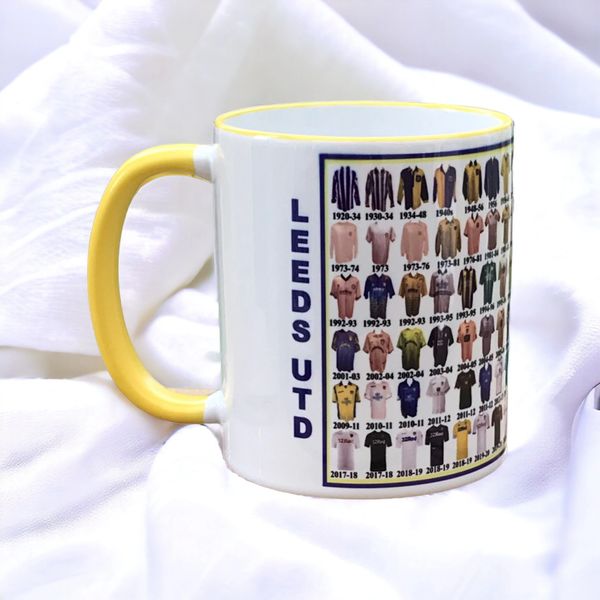 Leeds United Shirt History Mug with Yellow Handle and Interior