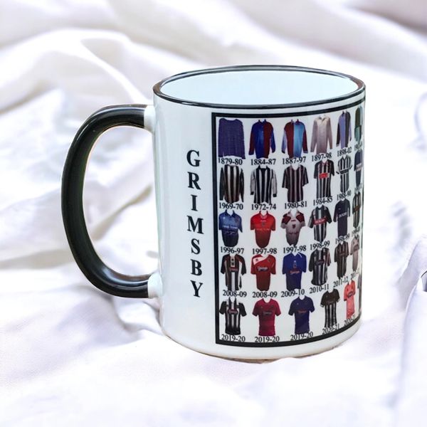 Grimsby Shirt History Mug with Black Handle and Interior