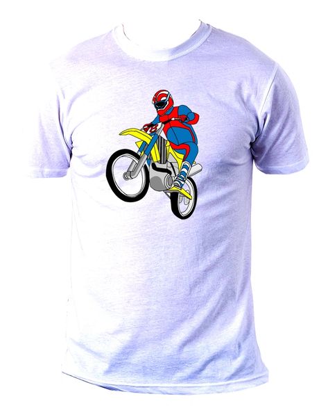 Crew Neck T Shirt with Rider on Motorbike Design