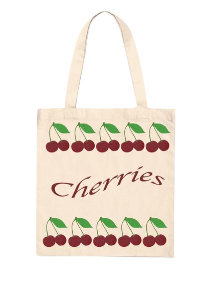 Cotton Tote Bag with Glitter Textile Cherries Design