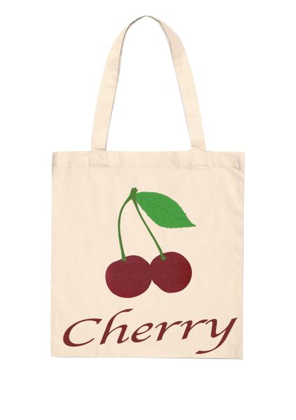 Cotton Tote Bag Glitter Textile Cherry Design