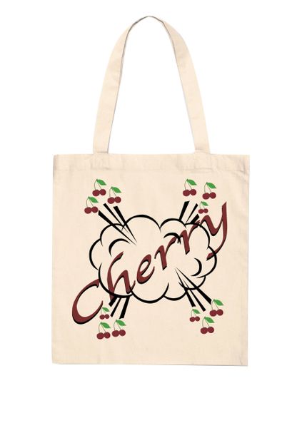 Cotton Tote Bag with Glitter Textile Cherry Burst Design