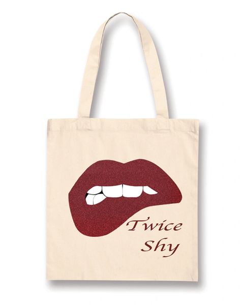 Cotton Tote Bag with Glitter Textile Bitten Lip Twice Shy Design