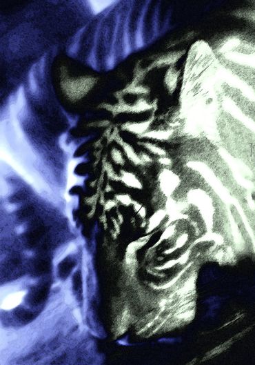 A black-and-white Siberian tiger altered under blue filter