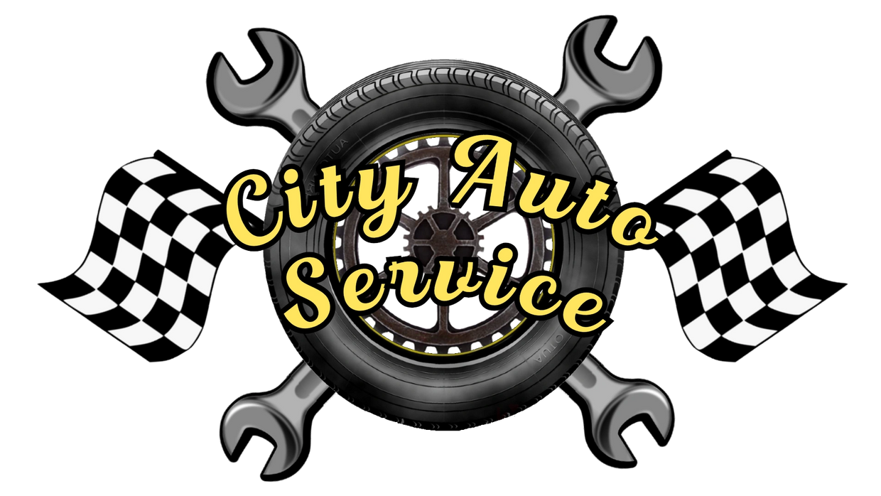 City Auto Service racing logo with flags and wrenches