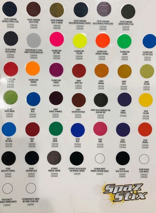 Spray Paint Color Chart