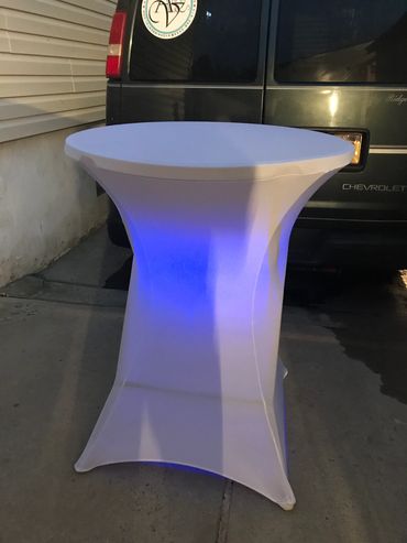 LED color changing cocktail table. Battery operated last 5-8hrs depending on setting. $30 each. 