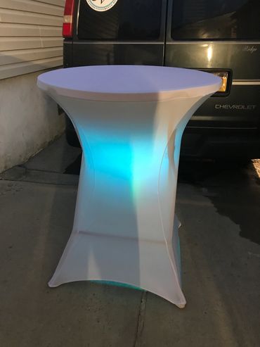 LED color changing cocktail table. Battery operated last 5-8hrs depending on setting. $30 each. 