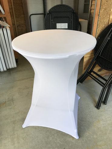 Cocktail table with white spandex linen