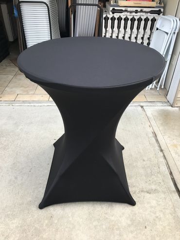 30” cocktail table with black spandex linen