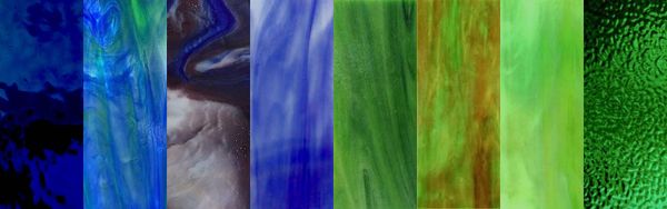 Wissmach Stained Glass Sheet Medium Green w/Streaks of Dark Blue by BiNARi Glass Studio 