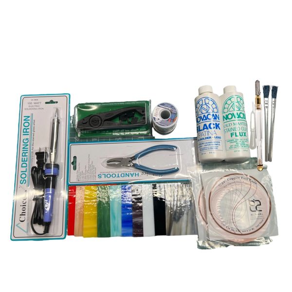 Stained Glass Kit,Stained Glass Starter Kit,Professional Start Up Set,with  Glass Cutter Tool Kit&60w Soldering Iron Kit&2m Copper Foil Tape&500g