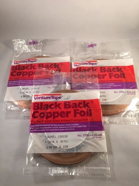 3 Rolls Venture Black Back Stained Glass Foil tape 3/16 7/32 1/4 NEW 3 Sizes 