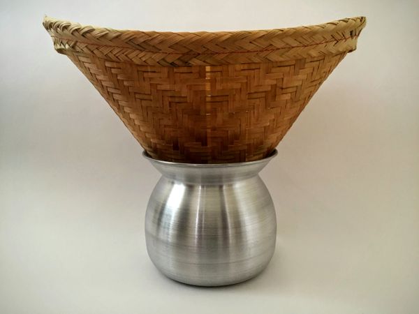 Set of Sticky Rice Steamer Pot Bamboo Basket With Lid 