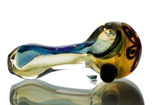 GP45 - 3" Color Changing Glass Pipe With Flower Design And Dichro Stripe