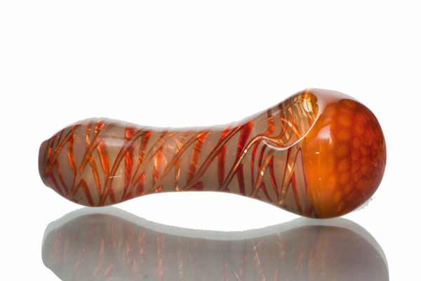 GP23 - 4.25" Fumed and Raked Glass Pipe With Color Changing Honeycomb Head