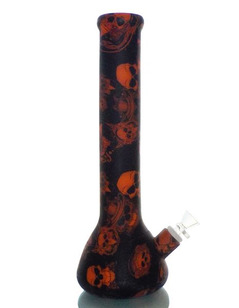 SWP15A- 14" SKULL PRINT SILICONE WATER PIPE
