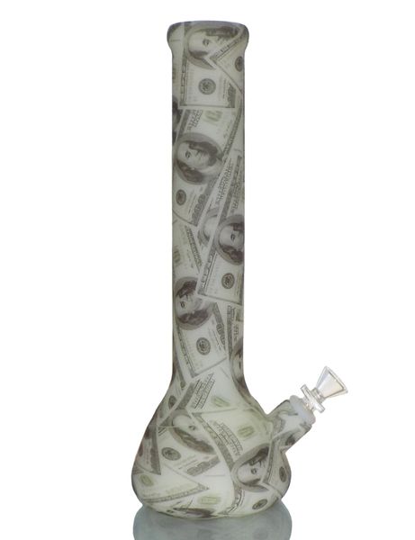 SWP16B - 14" 100$ BILL PRINT + GLOW IN THE DARK SILICONE WATER PIPE
