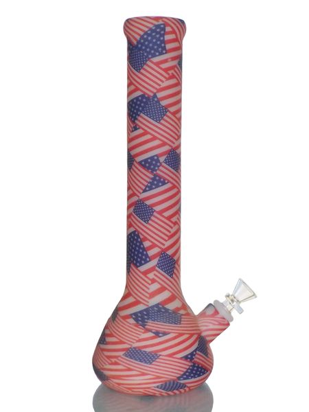 SWP16C - 14" AMERICAN FLAG PRINT + GLOW IN THE DARK SILICONE WATER PIPE
