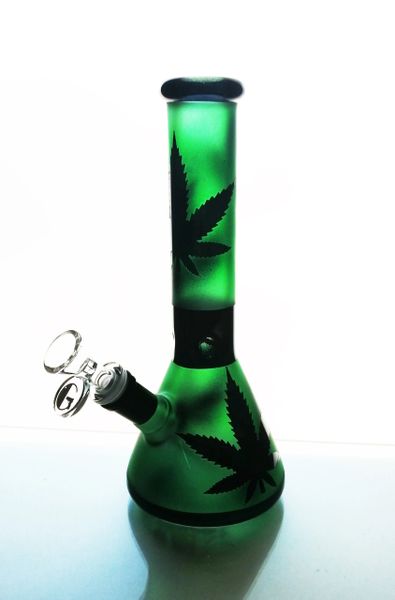 GG207 - 10" Glass Water Pipe With Pot Leaf Decals